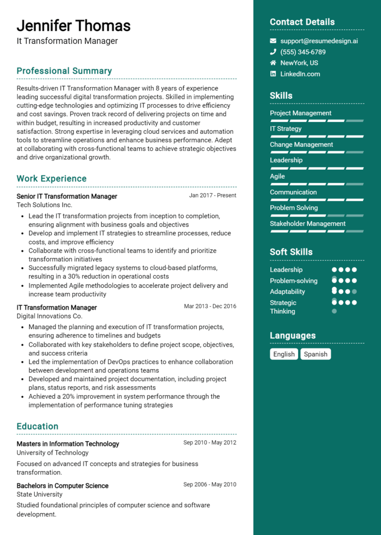 21 IT Transformation Manager Resume Examples And Templates for 2025