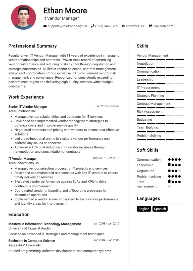 21 IT Vendor Manager Resume Examples And Templates for 2025: Best Tips
