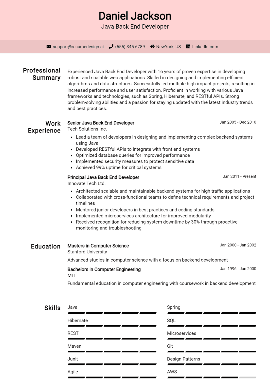 11 Java Back-End Developer Resume Examples And Templates for 2025 ...