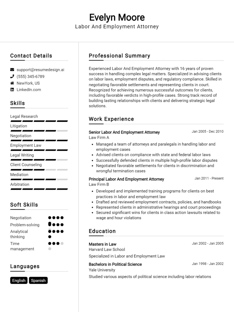 31 Labor and Employment Attorney Resume Examples And Templates for 2025