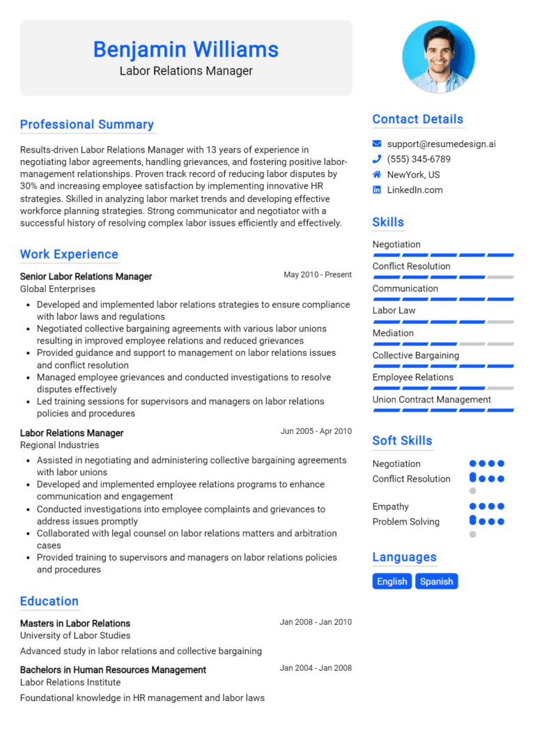 23 Labor Relations Manager Resume Examples And Templates for 2025