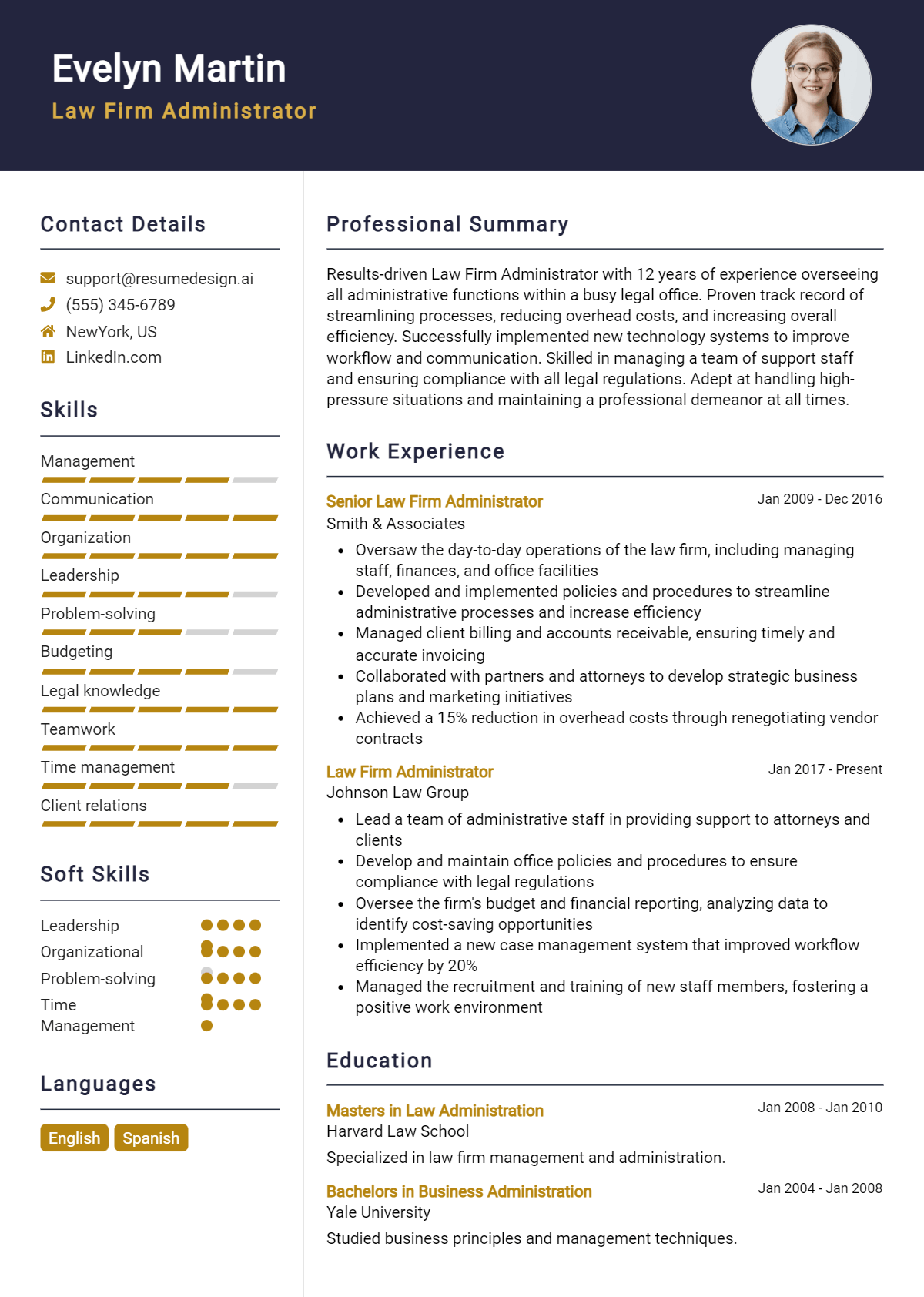 Law Firm Administrator Resume Example