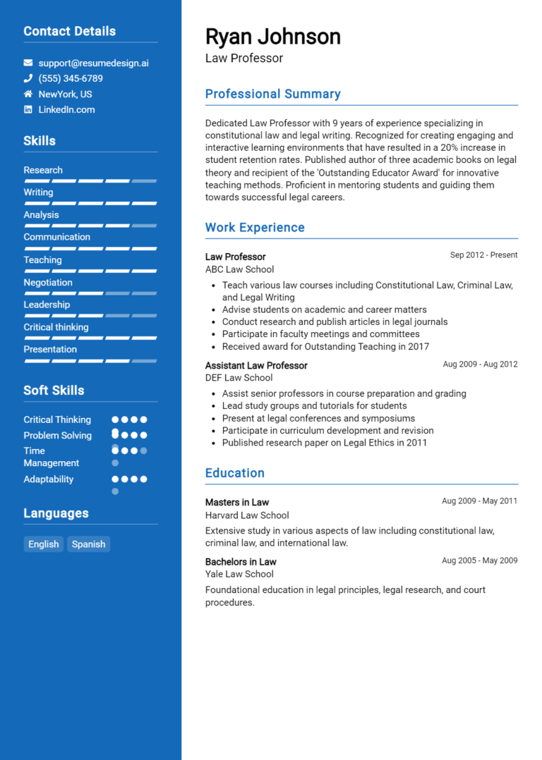 12 Law Professor Resume Examples And Templates for 2025: Expert Tips