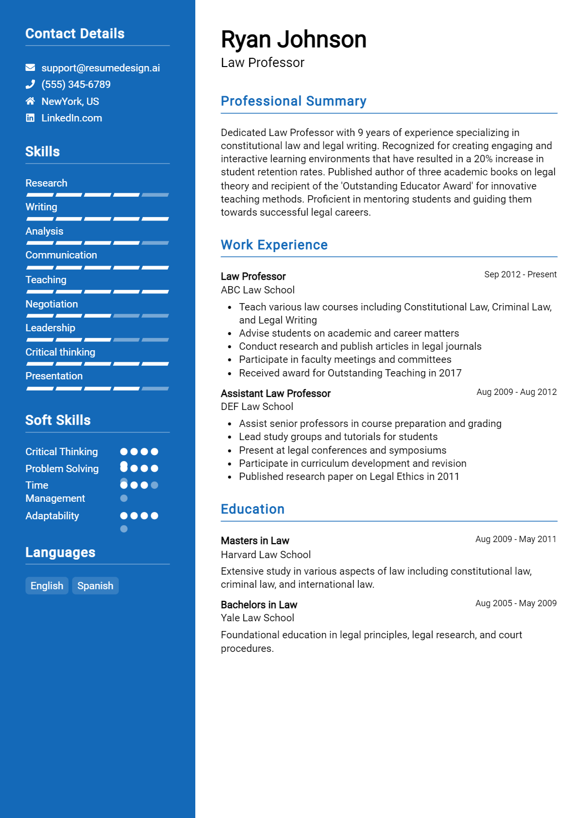 Law Professor Resume Example