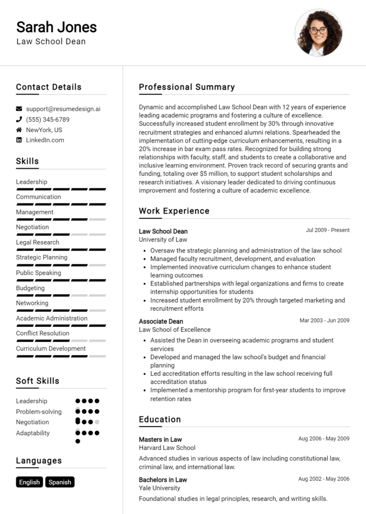 Law School Dean Resume Example