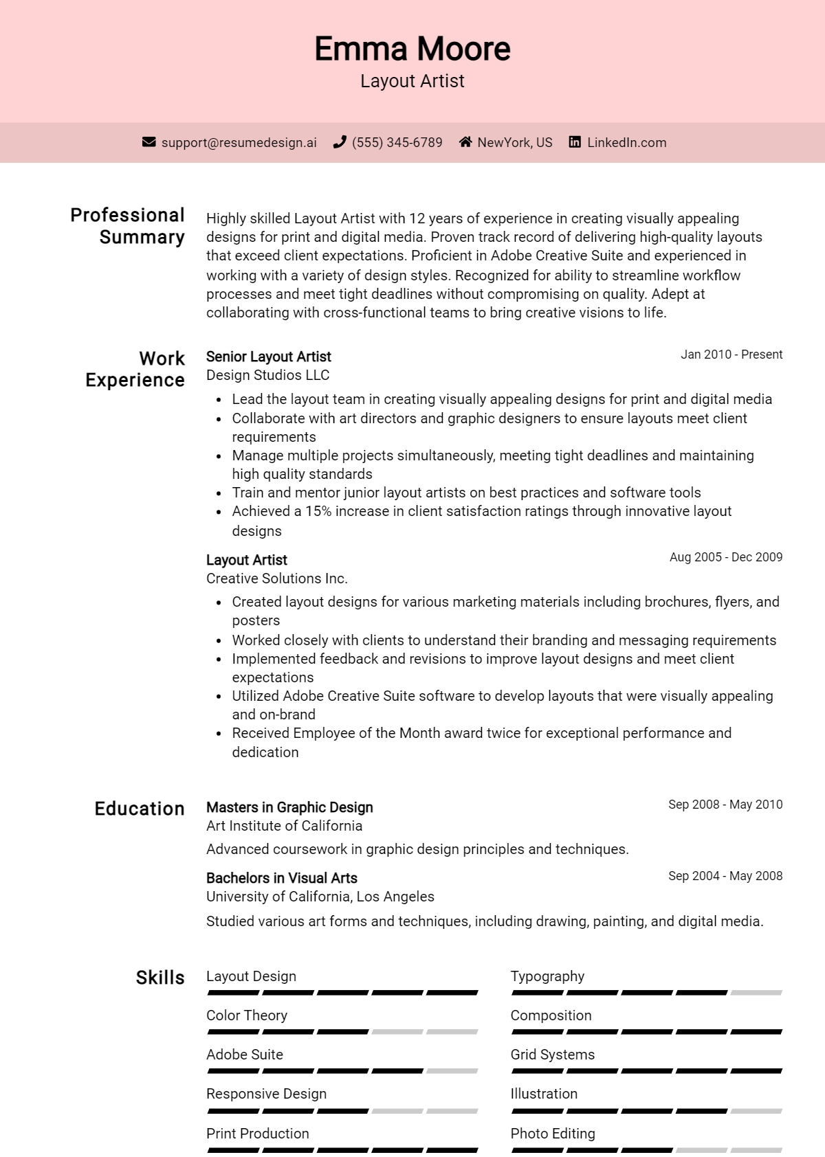 Layout Artist Resume Example