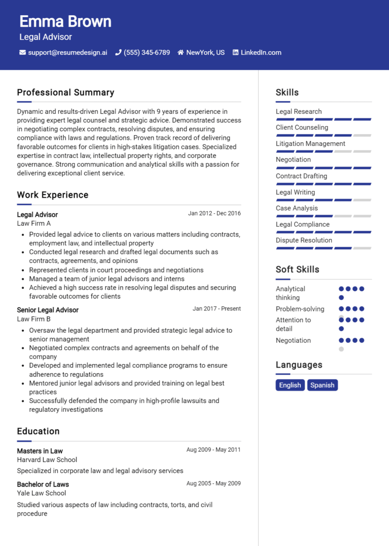 15 Legal Advisor Resume Examples And Templates for 2025