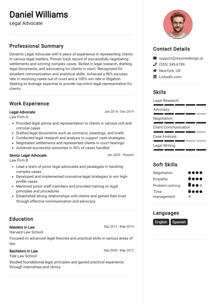 Legal Advocate Resume Example