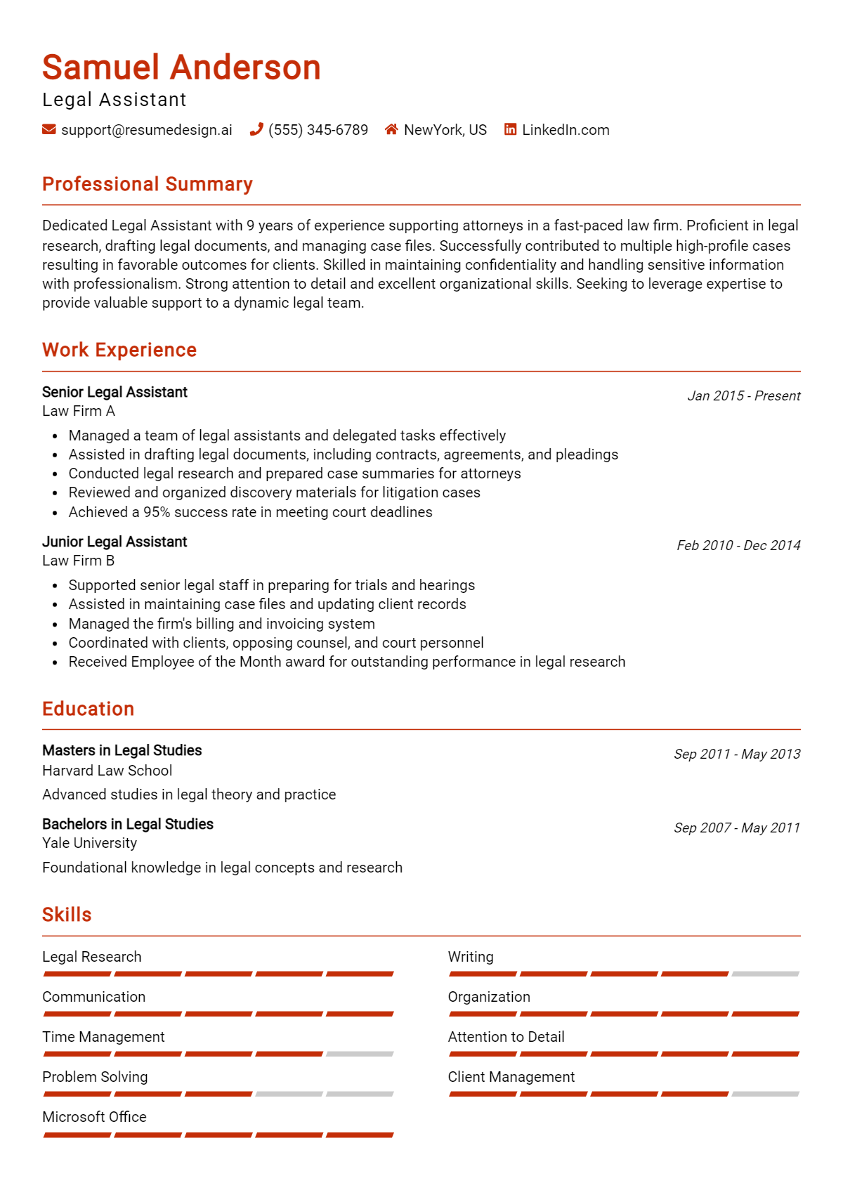 Legal Assistant Resume Example