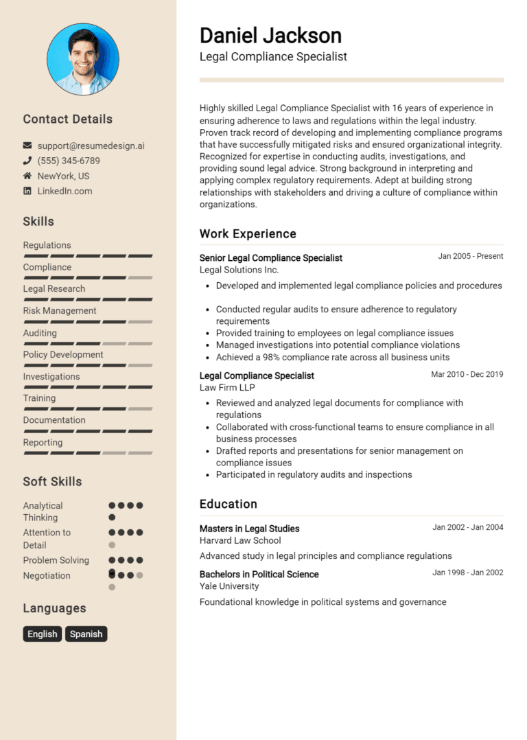 15 Legal Compliance Specialist Resume Examples And Templates for 2025