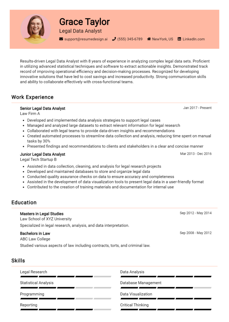 Legal Data Analyst Resume Example