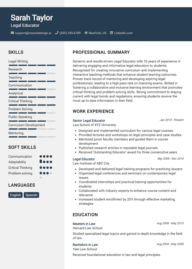 Legal Educator Resume Example