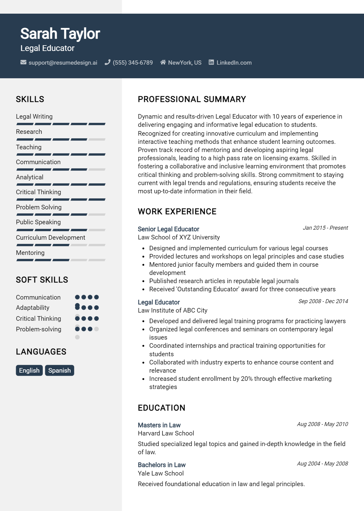 Legal Educator Resume Example