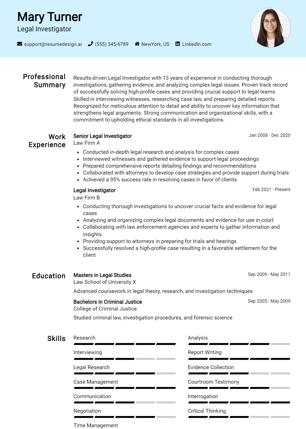 Legal Investigator Resume Example