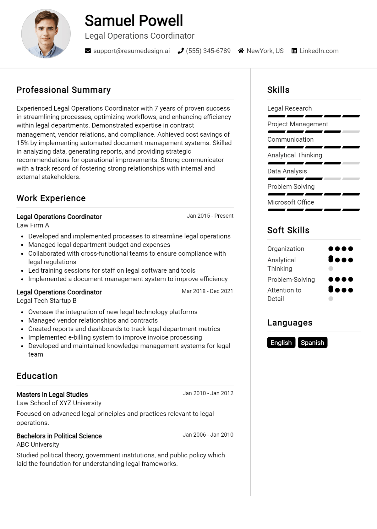 Legal Operations Coordinator Resume Example