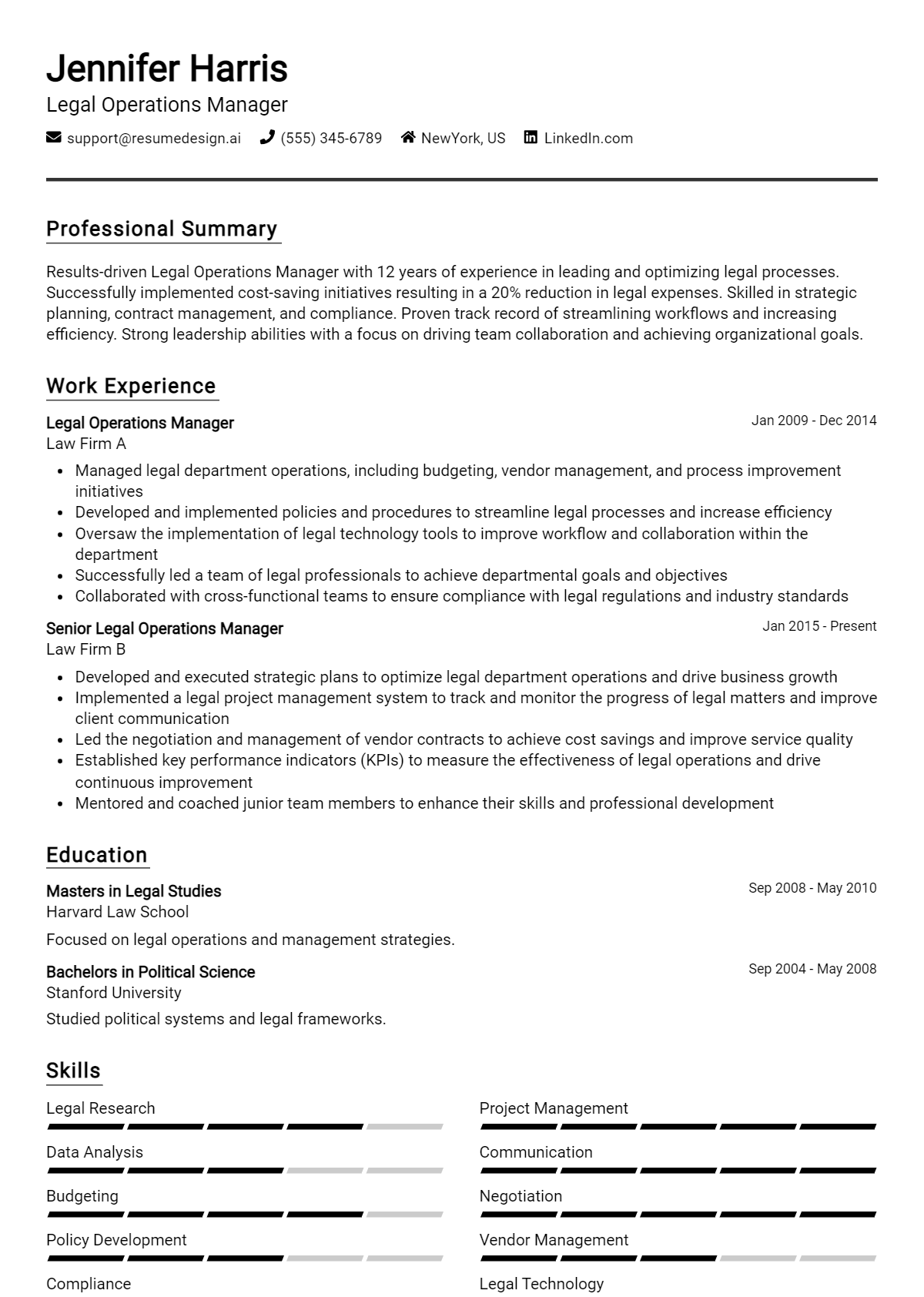 Legal Operations Manager Resume Example