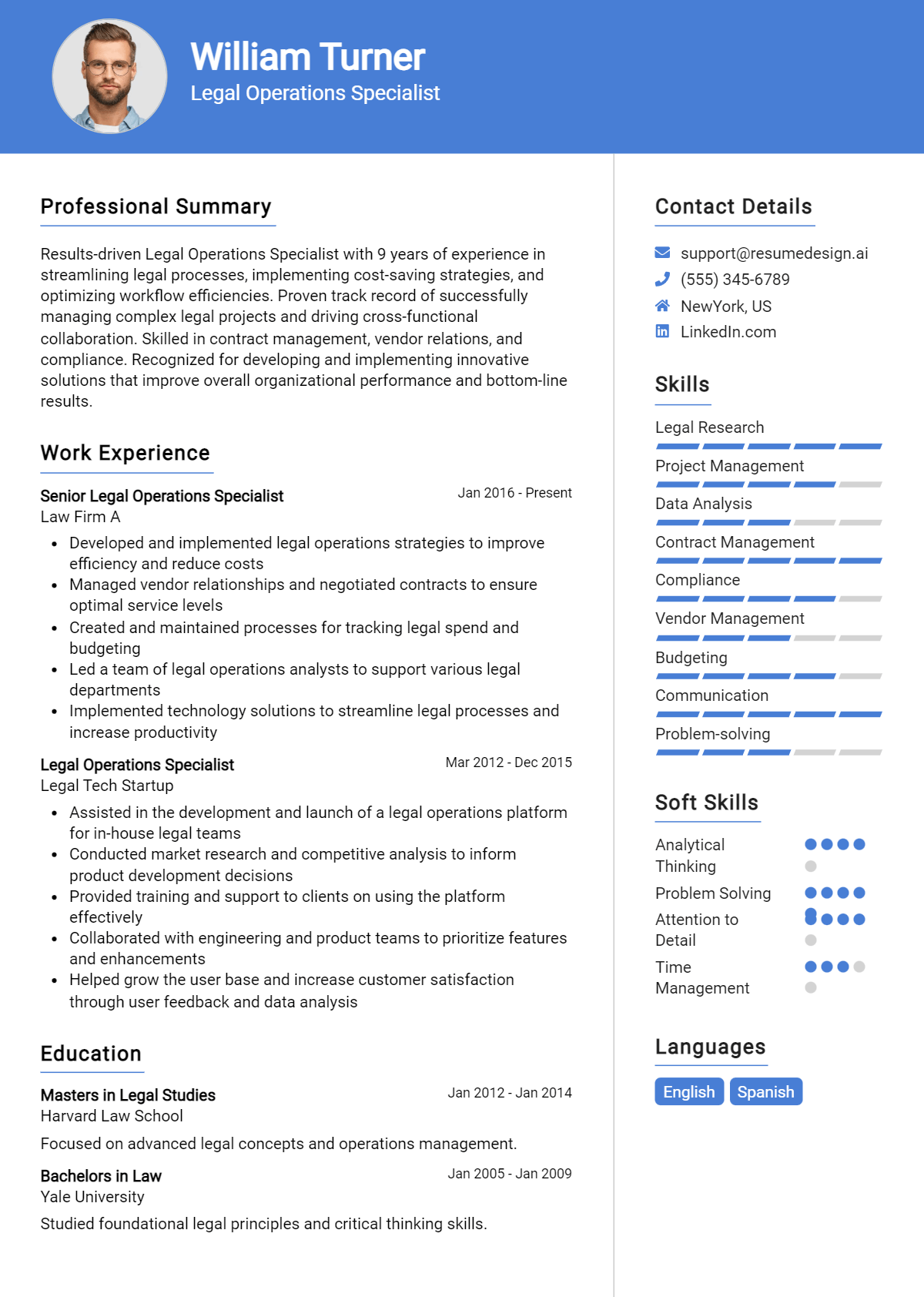 Legal Operations Specialist Resume Example