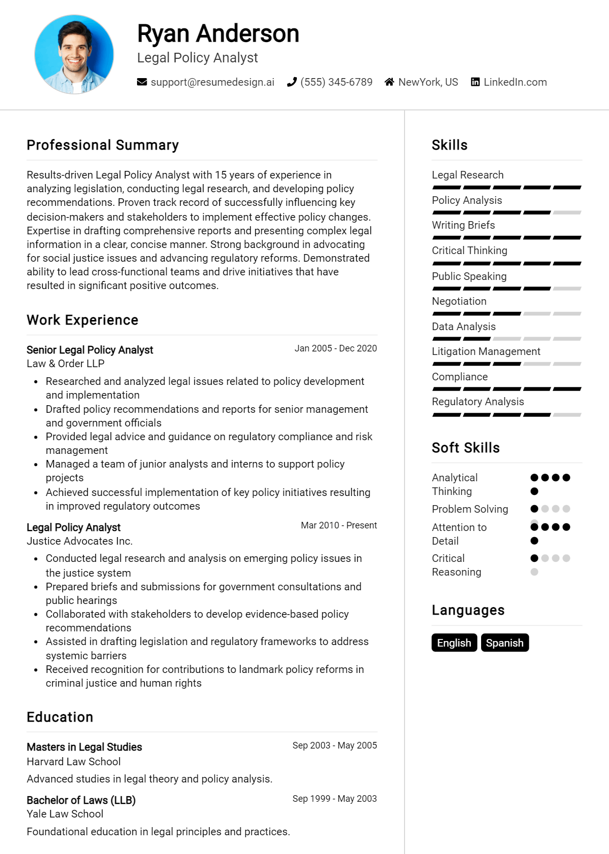 Legal Policy Analyst Resume Example