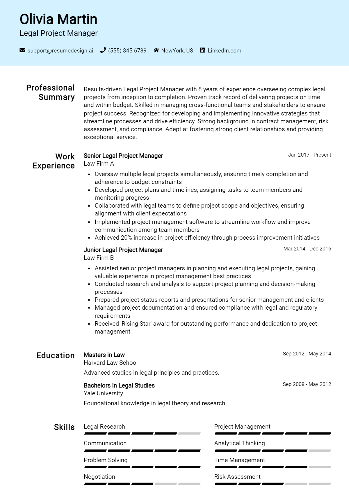 Legal Project Manager Resume Example