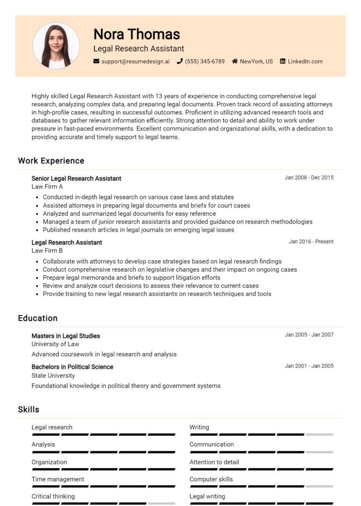 Legal Research Assistant Resume Example