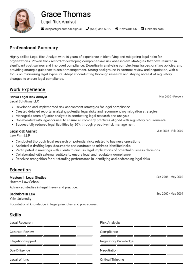 Legal Risk Analyst Resume Example