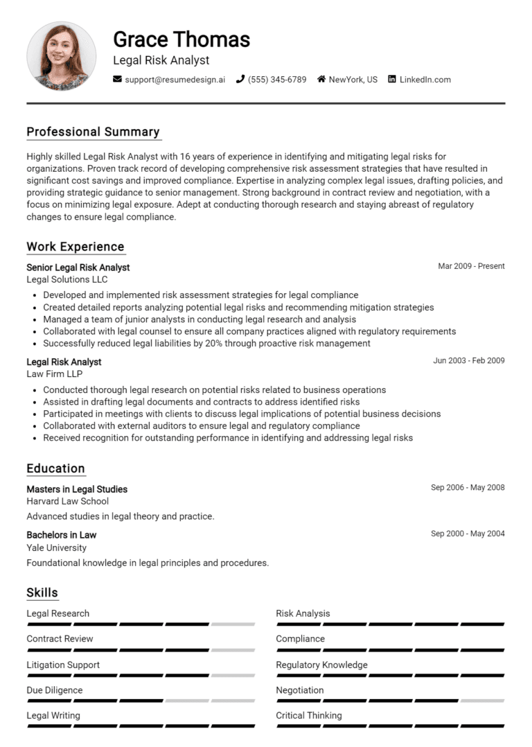 15 Legal Risk Analyst Resume Examples And Templates for 2025: Expert Tips