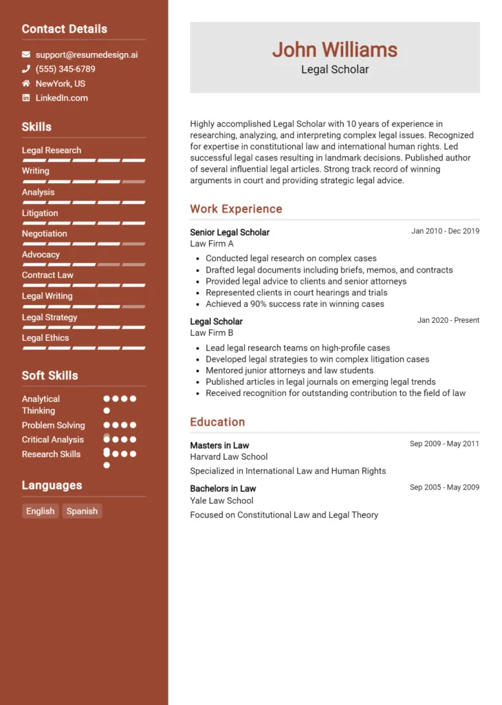 Legal Scholar Resume Example