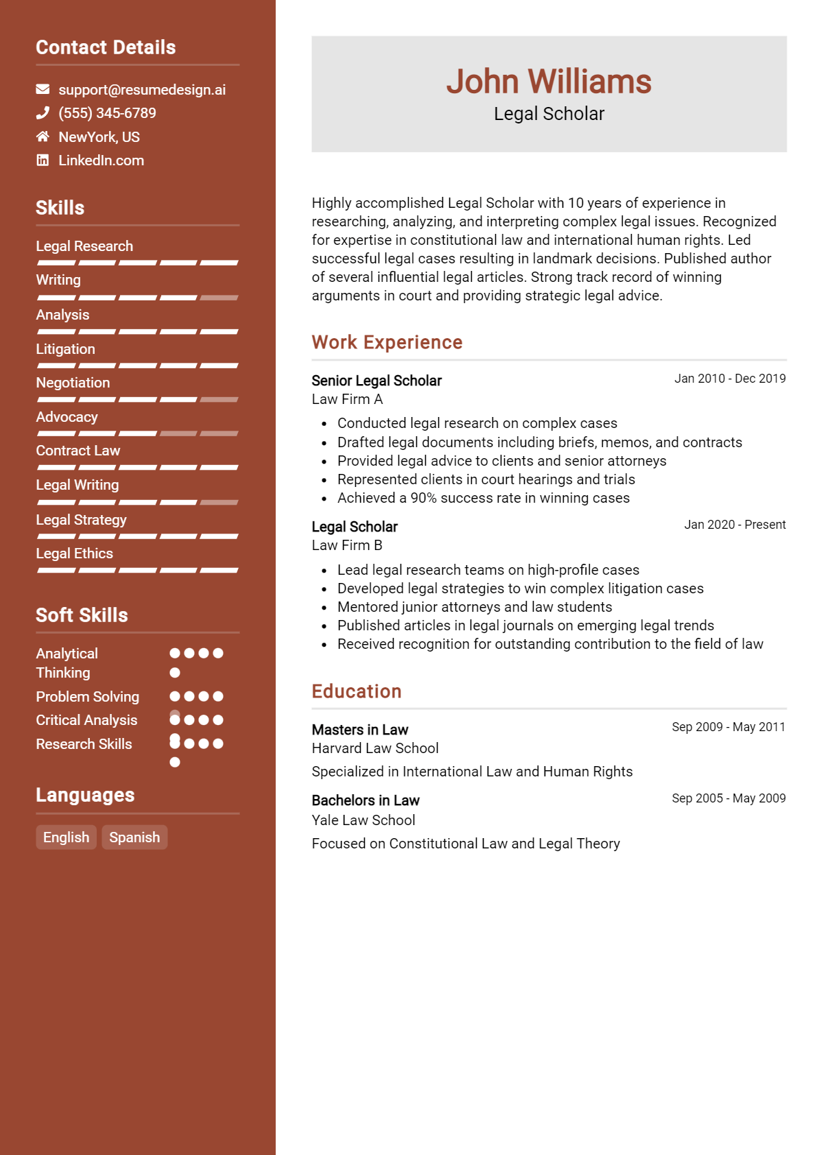 Legal Scholar Resume Example