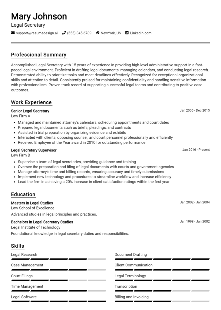 Legal Secretary Resume Example