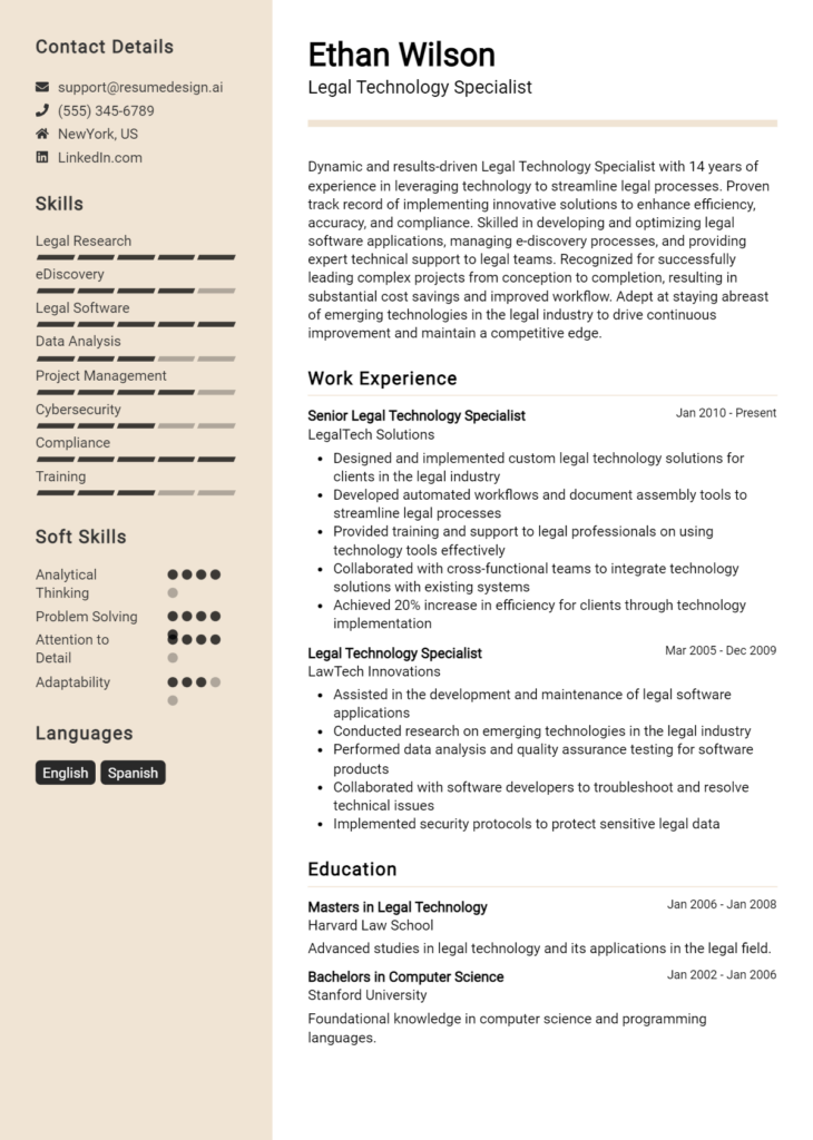 Legal Technology Specialist Resume Example