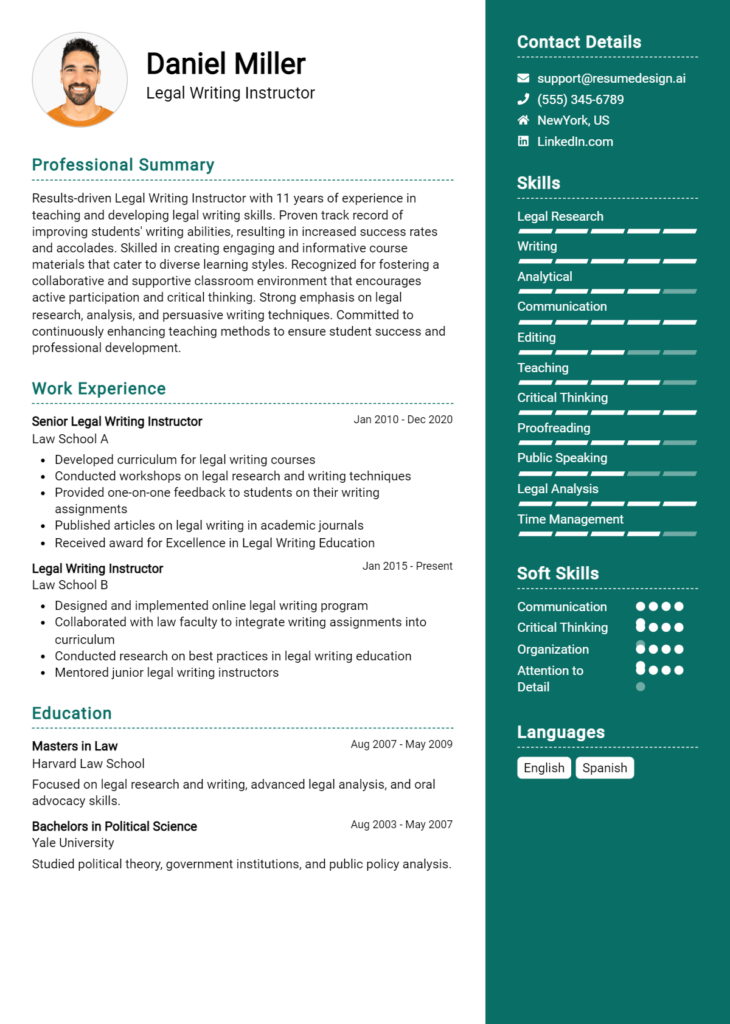 Legal Writing Instructor Resume Example