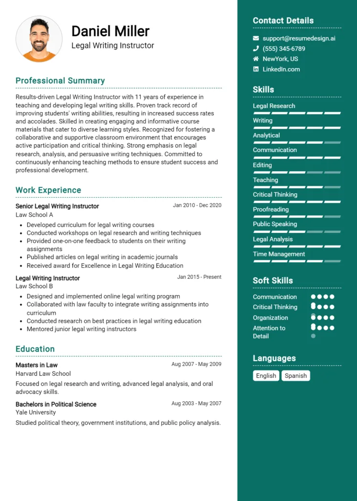 Legal Writing Instructor Resume Example