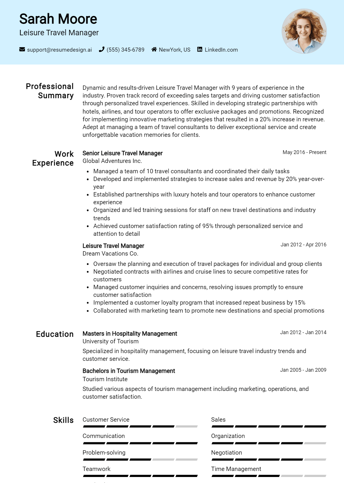 Leisure Travel Manager Resume Example