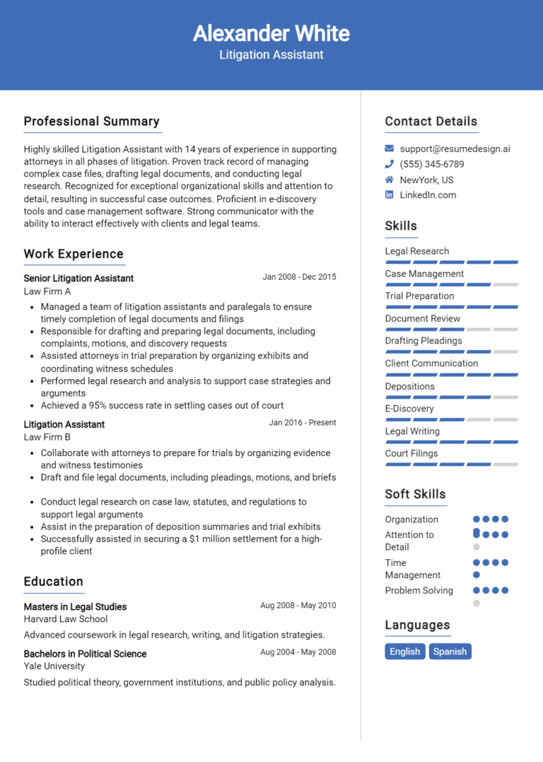 18 Litigation Assistant Resume Examples And Templates for 2025