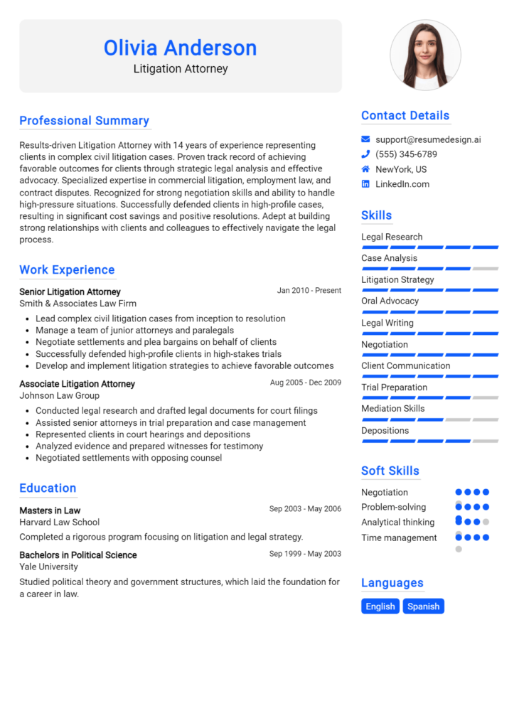 Litigation Attorney Resume Example