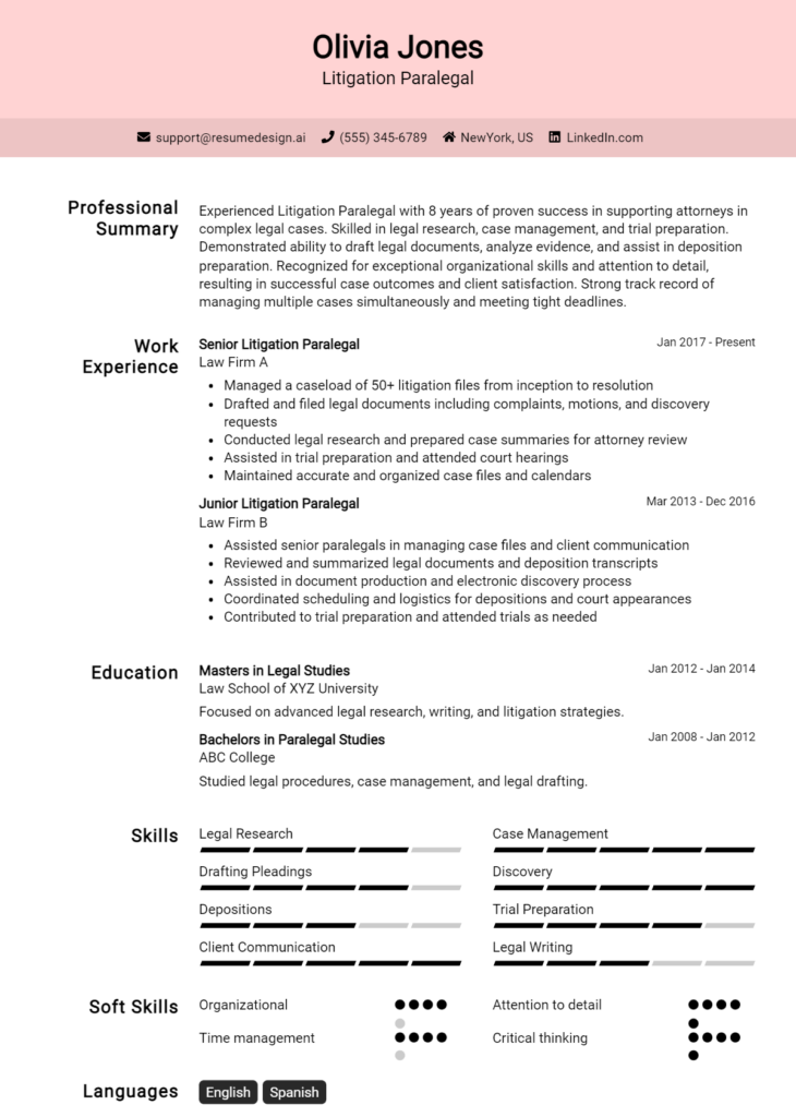 Litigation Paralegal Resume Example