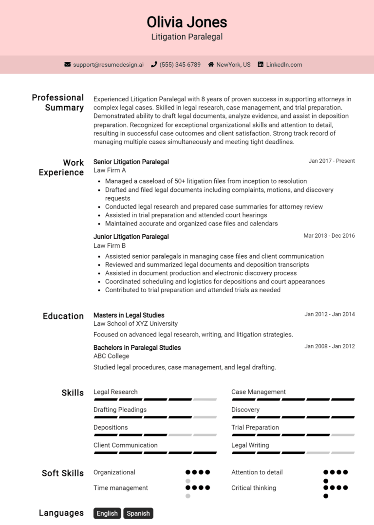 18 Litigation Paralegal Resume Examples And Templates for 2025 (Downloadable)