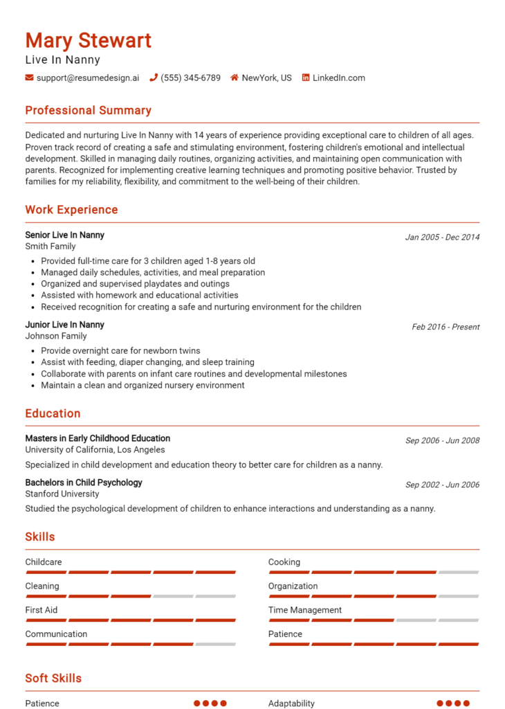 Live In Nanny Resume Example