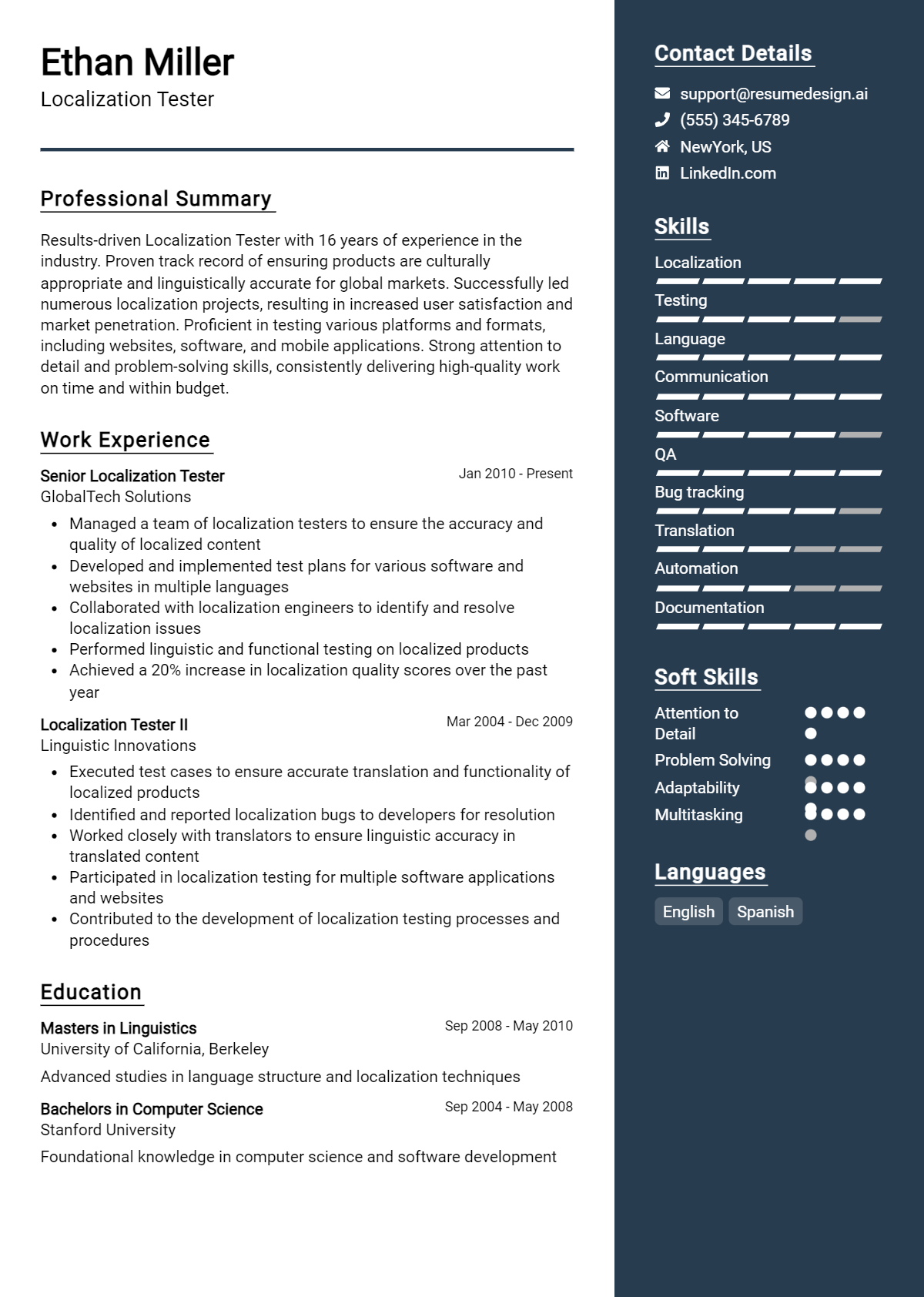 Localization Tester Resume Example