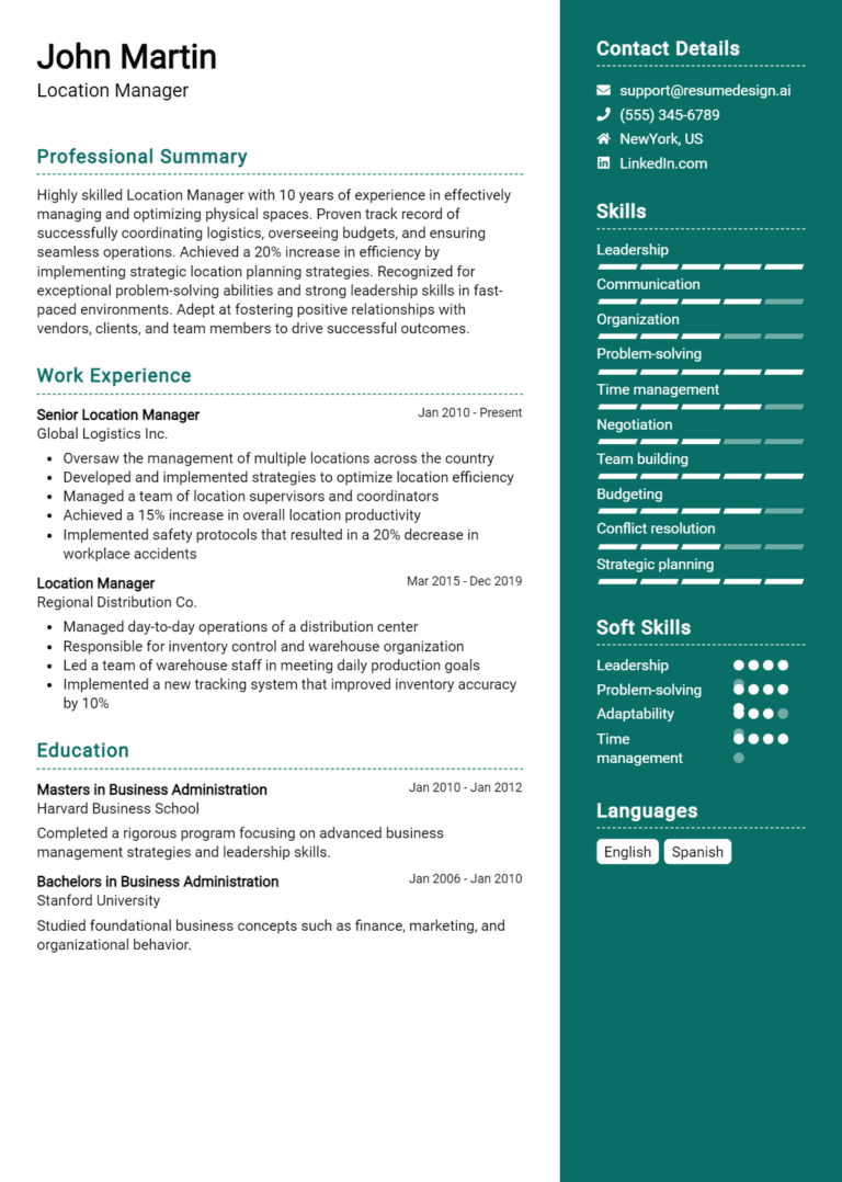 16 Location Manager Resume Examples And Templates for 2025