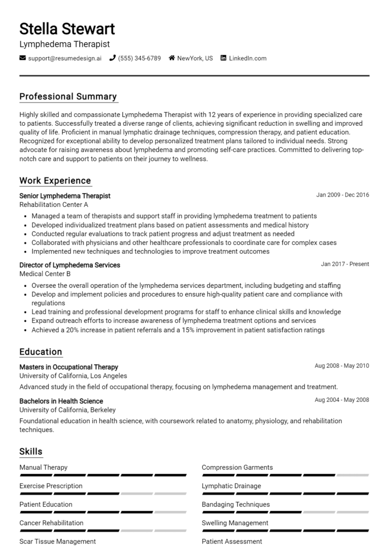 16 Physical Therapist Resume Examples - Lymphedema Therapist Resume Example 1 768x1078