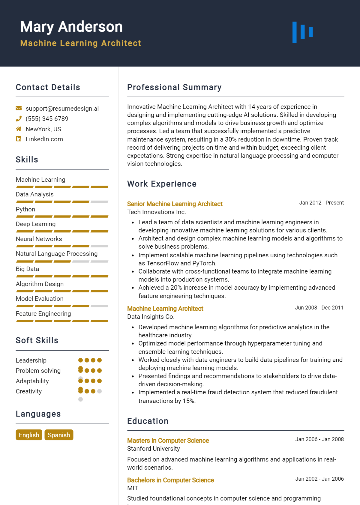 Machine Learning Architect Resume Example