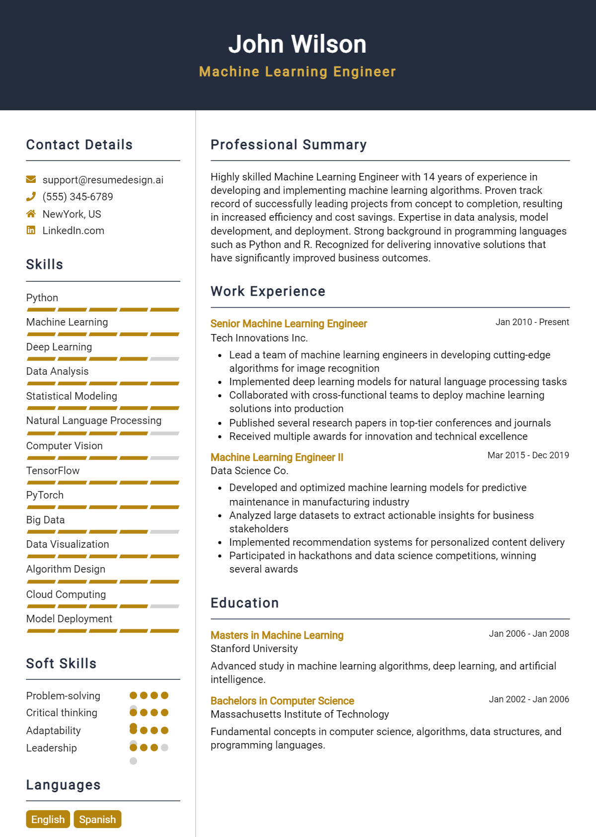 Machine Learning Engineer Resume Example