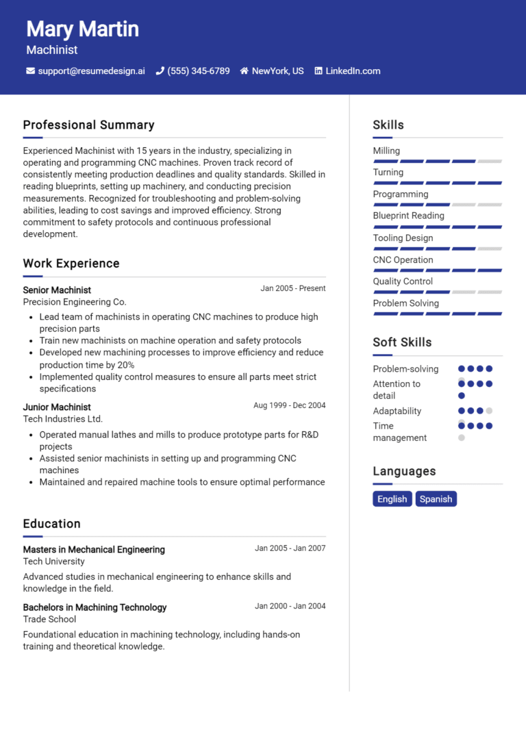 18 Machinist Resume Examples And Templates for 2025