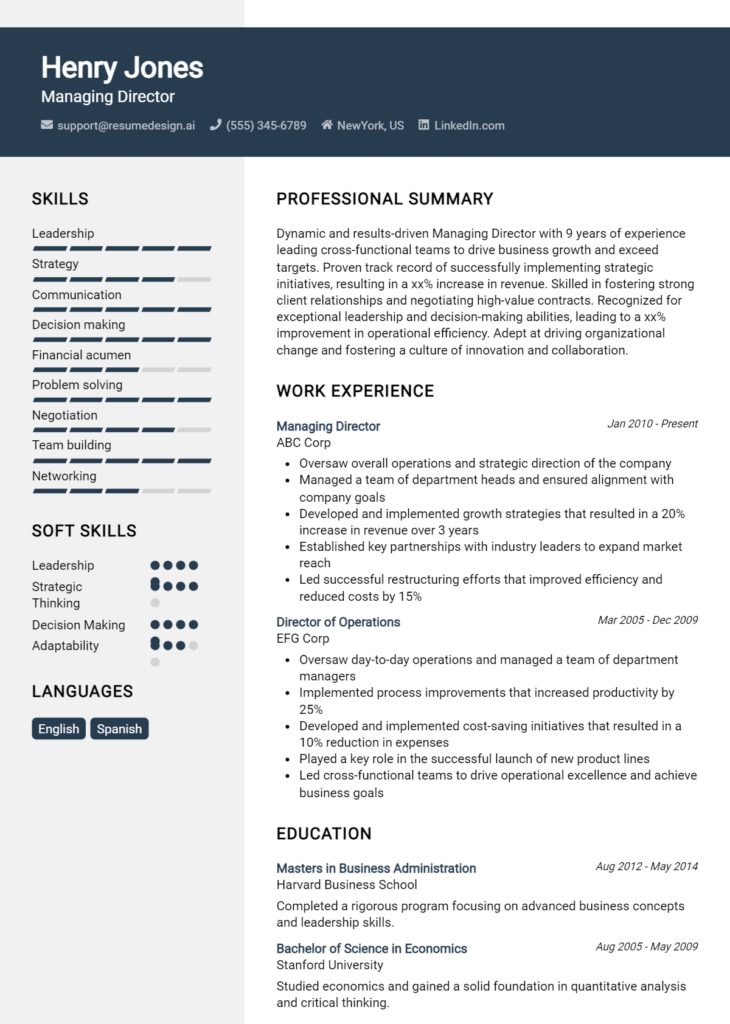 Managing Director Resume Example