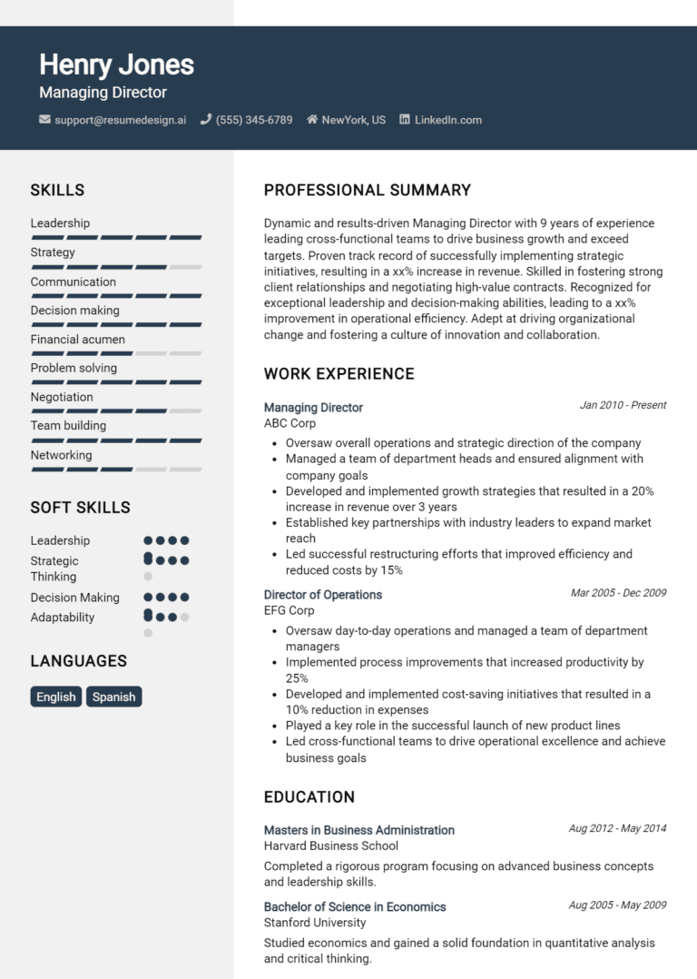 16 Managing Director Resume Examples And Templates for 2025: Top Tips