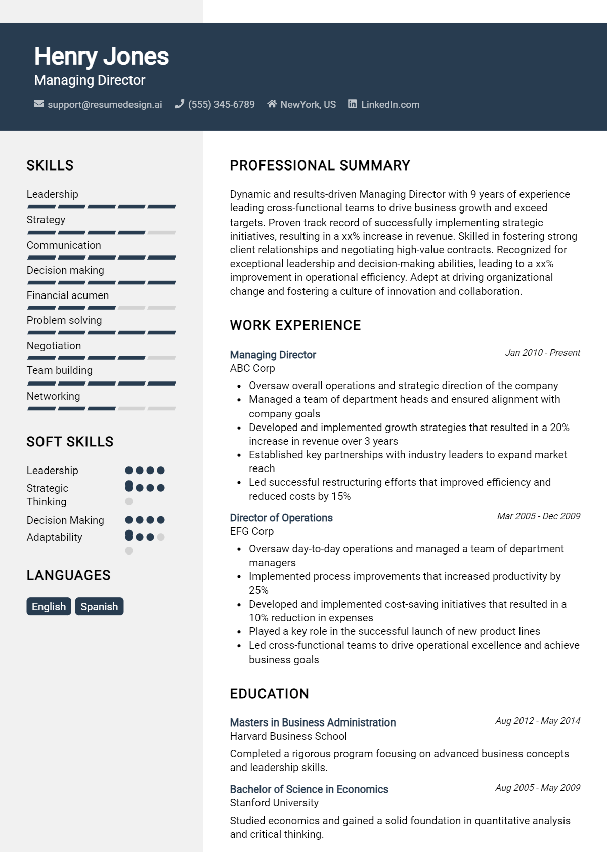 Managing Director Resume Example