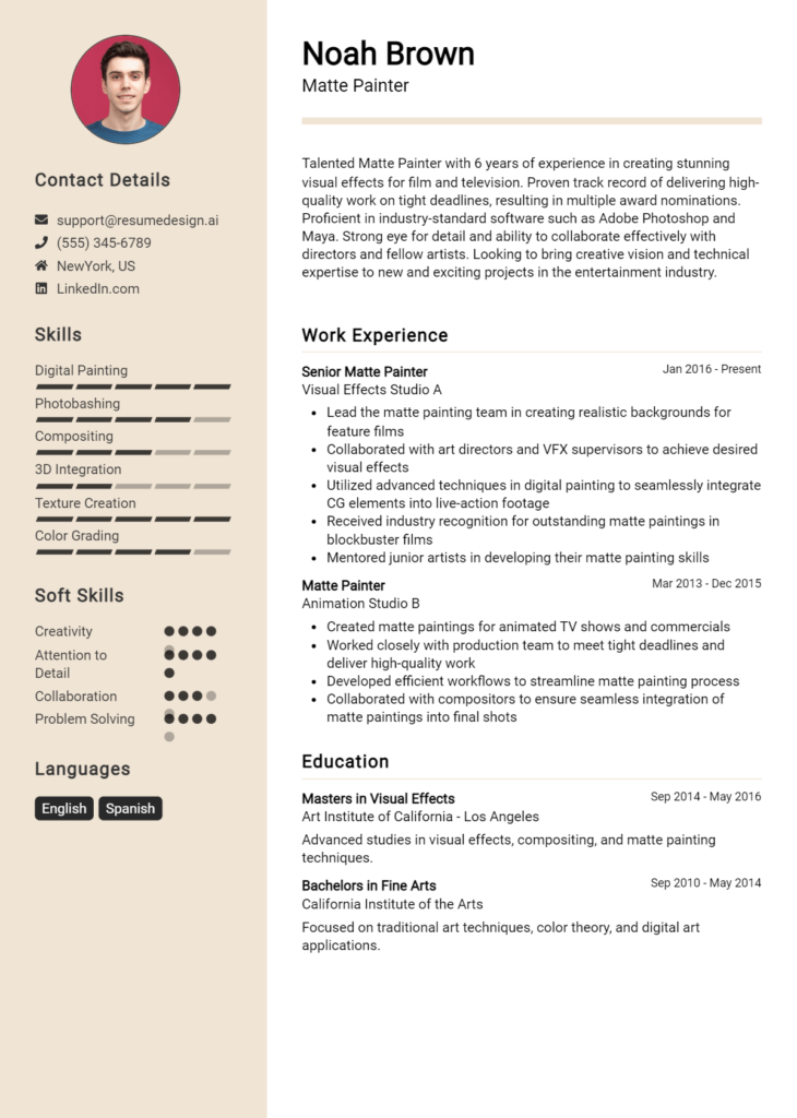 Matte Painter Resume Example