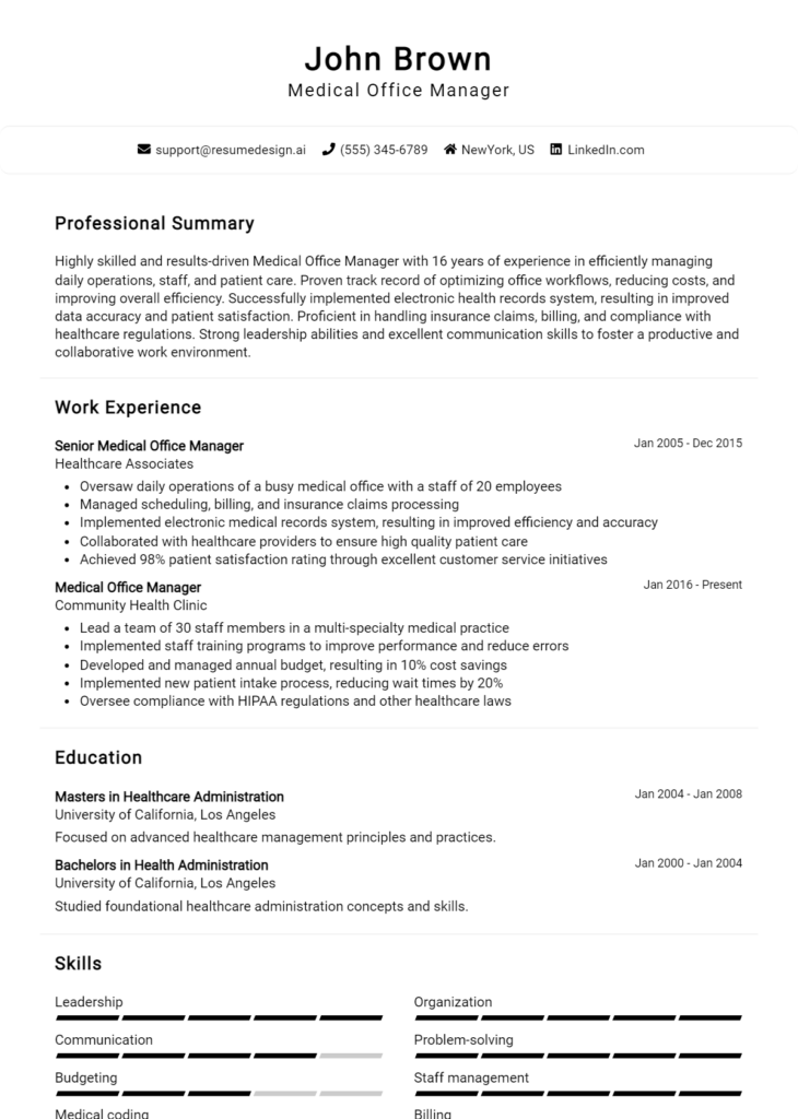 Medical Office Manager Resume Example