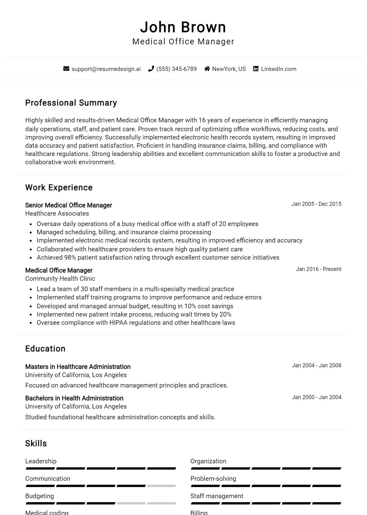 Medical Office Manager Resume Example